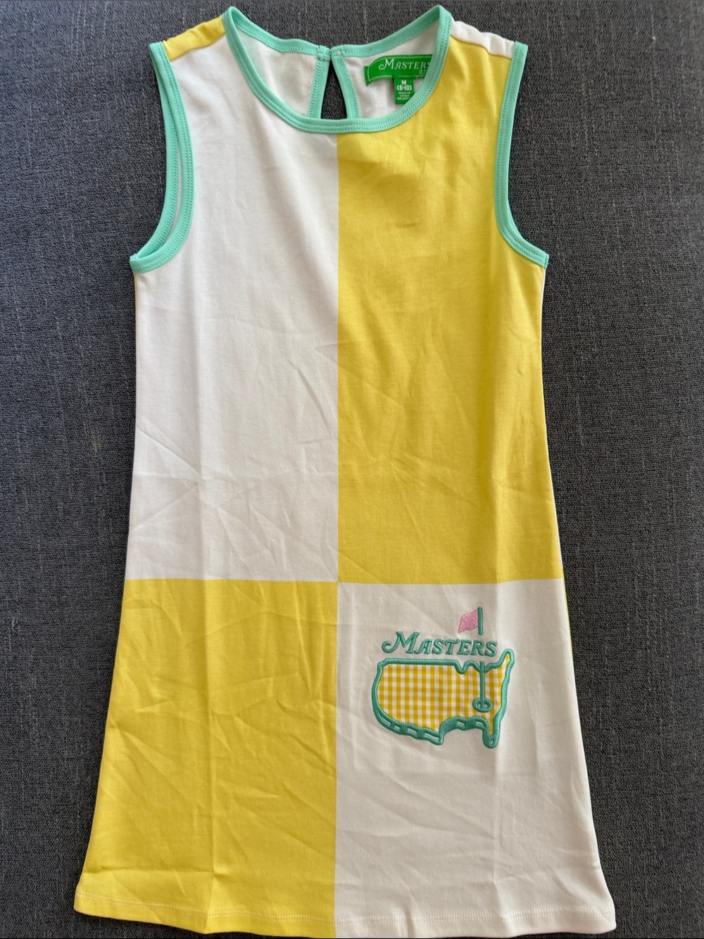 Brand New, Never Worn Masters Yellow, White & Mint Trim Sleeveless Kids Dress